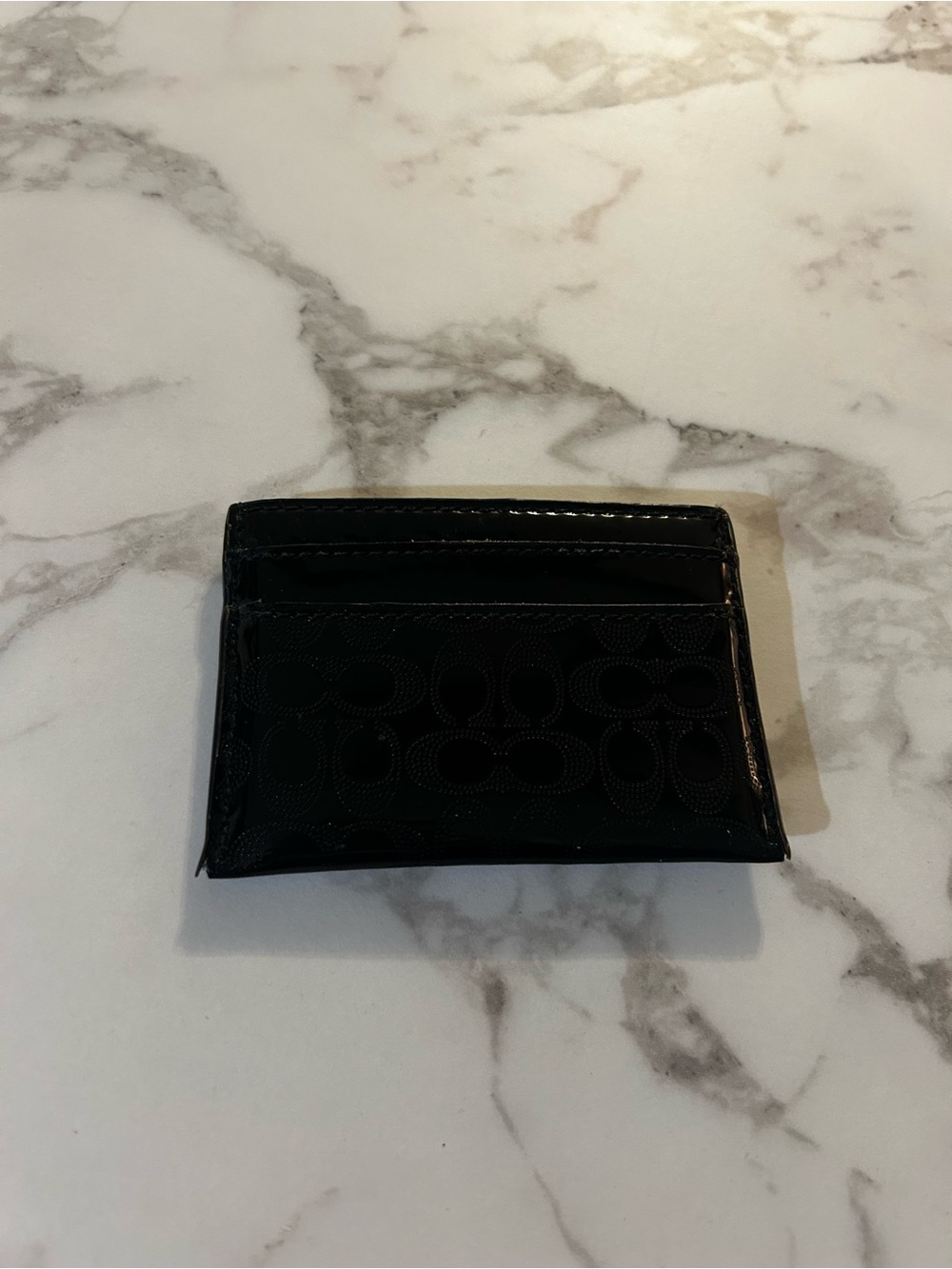 Coach Black Patent Card Holder with Heart Emblem - Picture 2 of 4